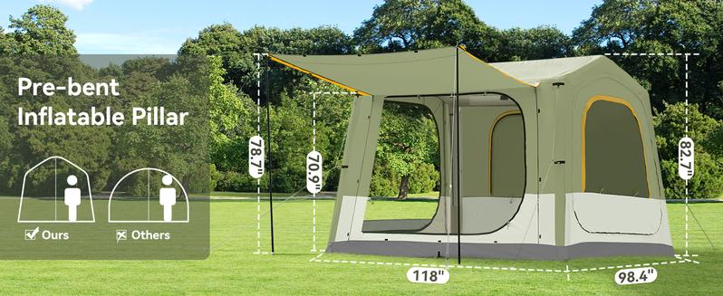 Lilypelle Inflatable Tents for Camping, Blow Up Tent with Hand Pump, Easy Setup Inflatable Hot Tent with Stove Jack, Waterproof Oxford Air Glamping Tents for Camping Adult 4-6 Person