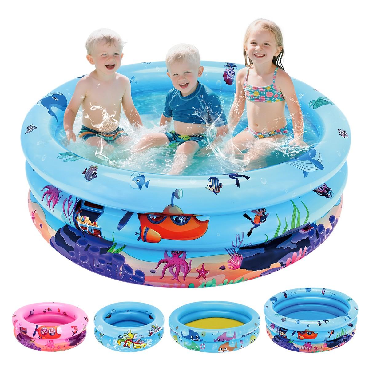 Inflatable Swimming Pool Ocean Animal Pattern Triple Ring Thickened Family Water Play Fishing Multi-Functional Best Parent-Child Interactive Toy Gift