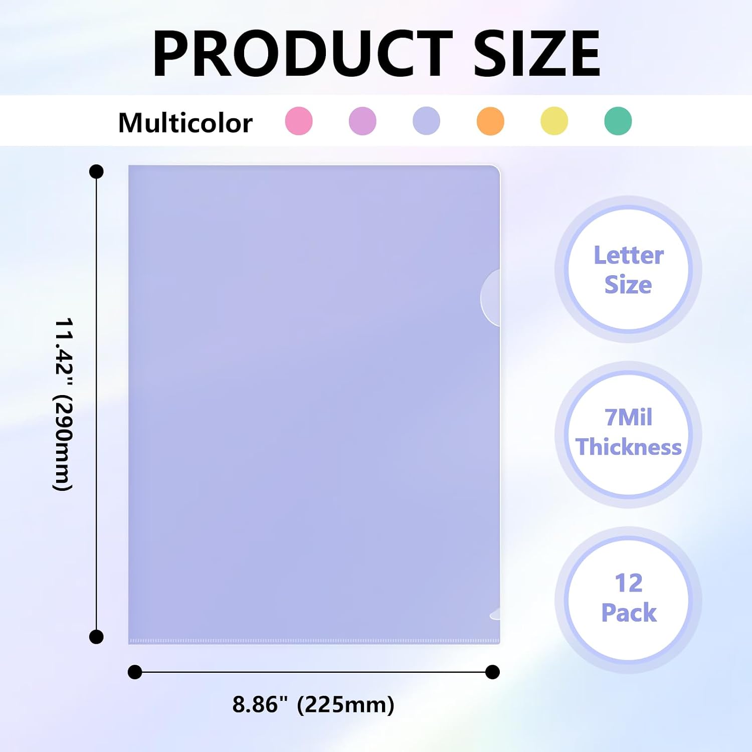 12 Pack Multi-Colors L-Type Top&Side Load Translucent Plastic File Folder Sleeves, 8.5x11" Letter Size Document Folders for School/Office Use