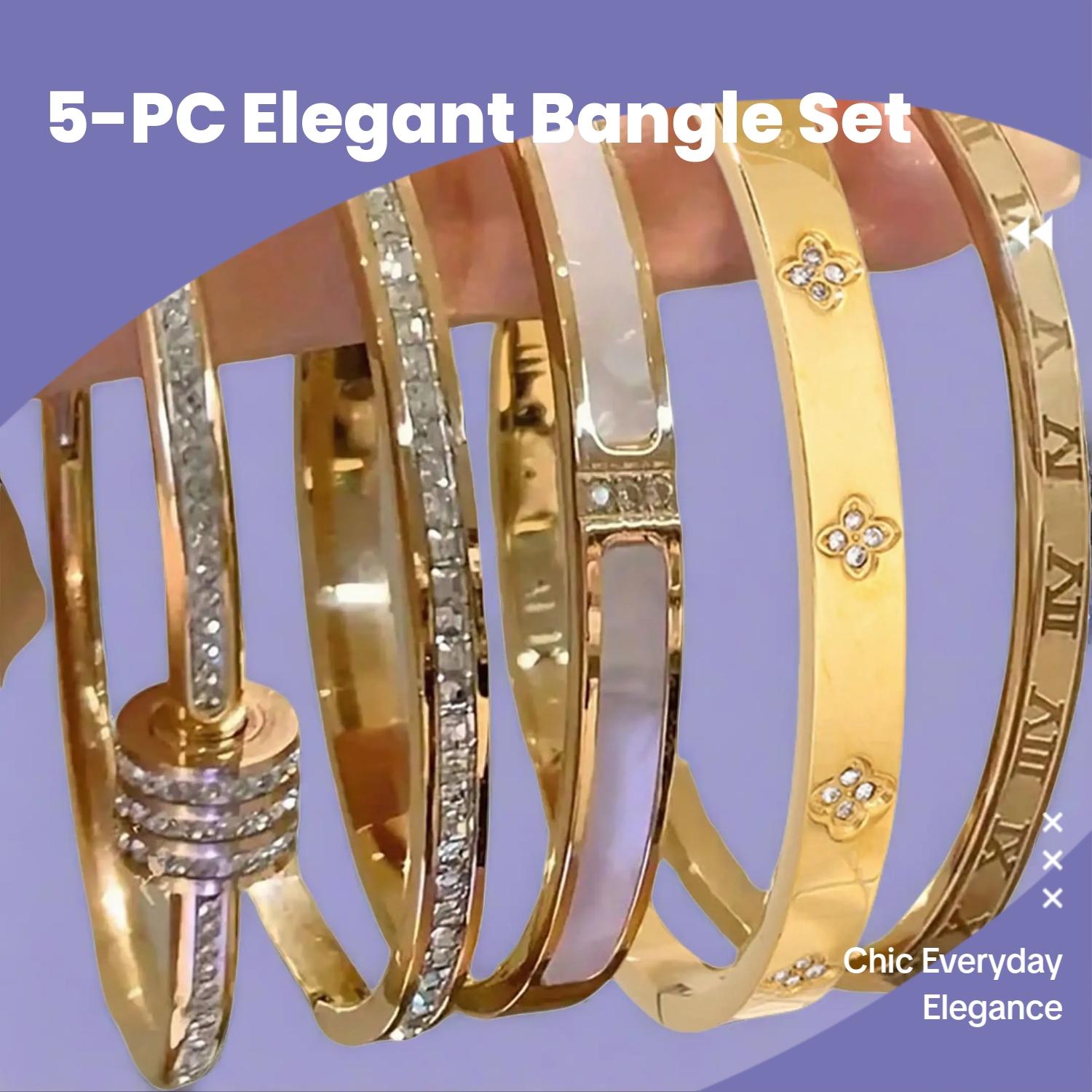 Elegant Stainless Steel Bangle Set, Trendy Stack Bangle, 5-Piece Fashionable Bracelet Classic Design, Perfect for Daily Wear & Special Occasions