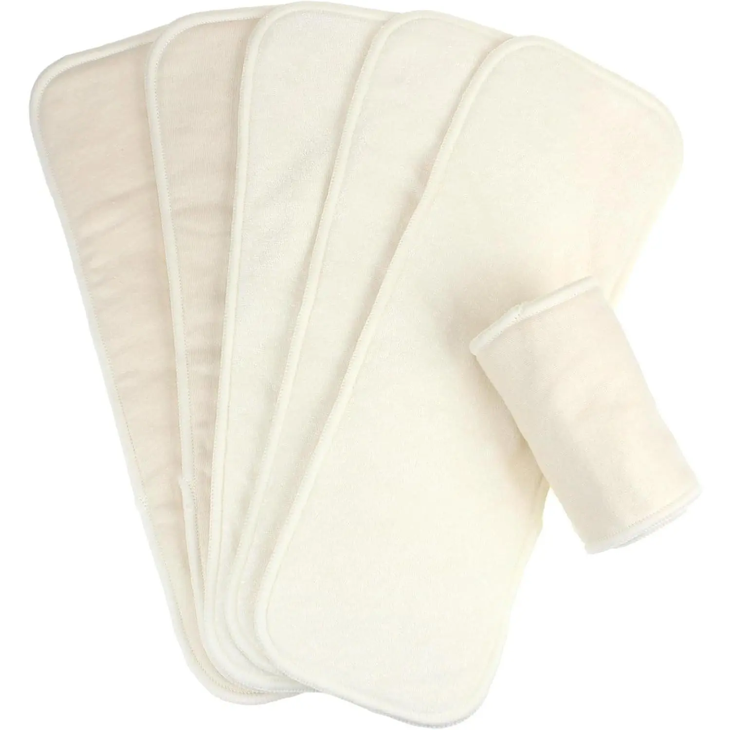 6-Layer Natural Cotton Cloth Diaper Inserts, Adjustable and Reusable for Any Baby Cloth Diaper (6 Pack)
