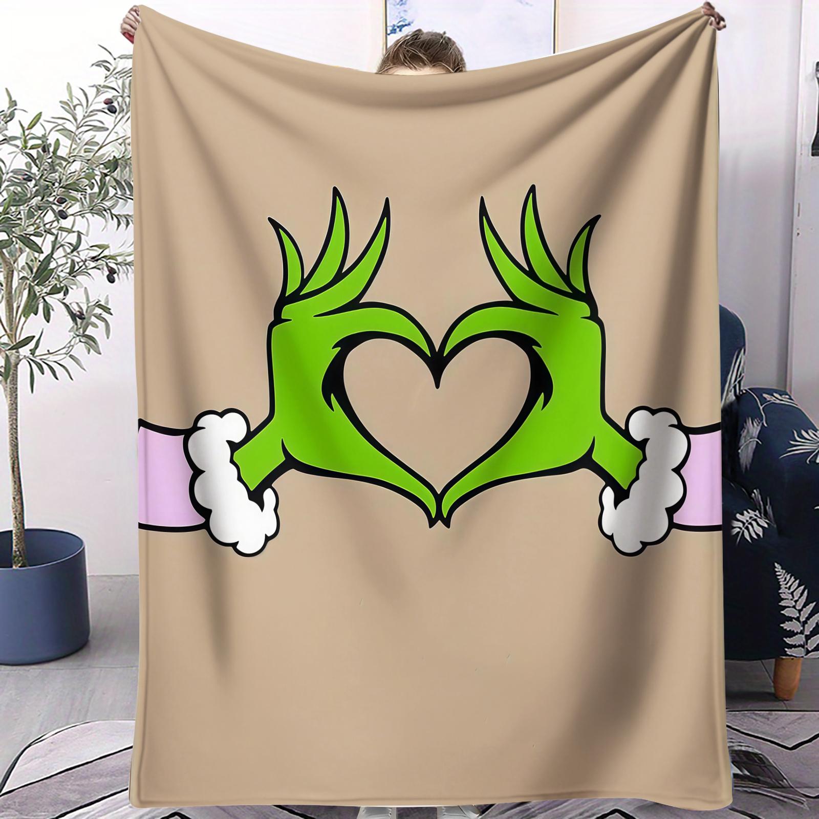 Christmas Grinch Monster Print Blanket, Perfect Birthday Gift for Kids, Single-Sided Movie Watching Throw, Soft Plush Material