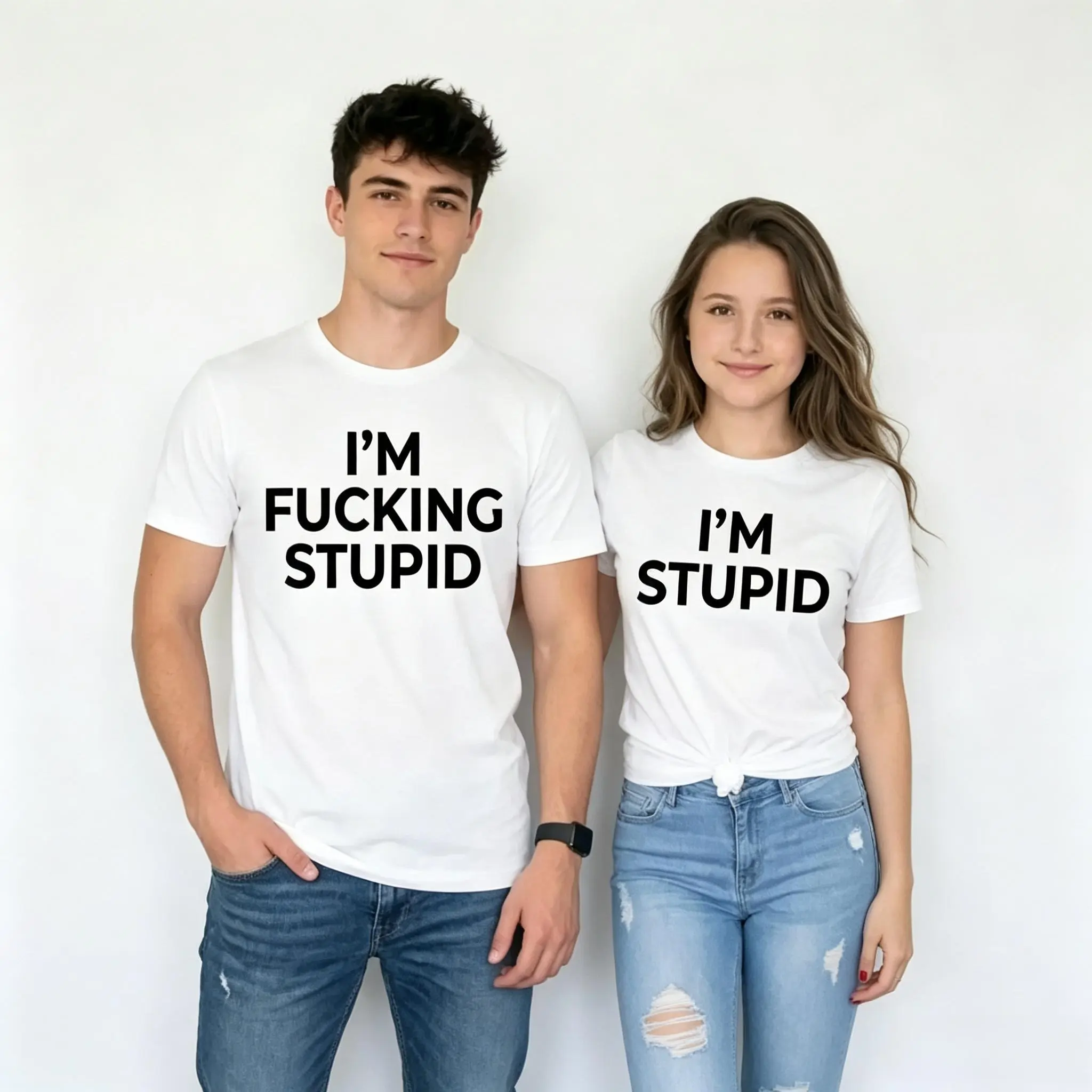 Funny Matching Couples Shirts, I'm Stupid I'm Fcking Stupid, Husband Wife Shirts, Matching Vulgar Couples Tees, Boyfriend Girlfriend Shirt, 100% Cotton  Unisex Fit