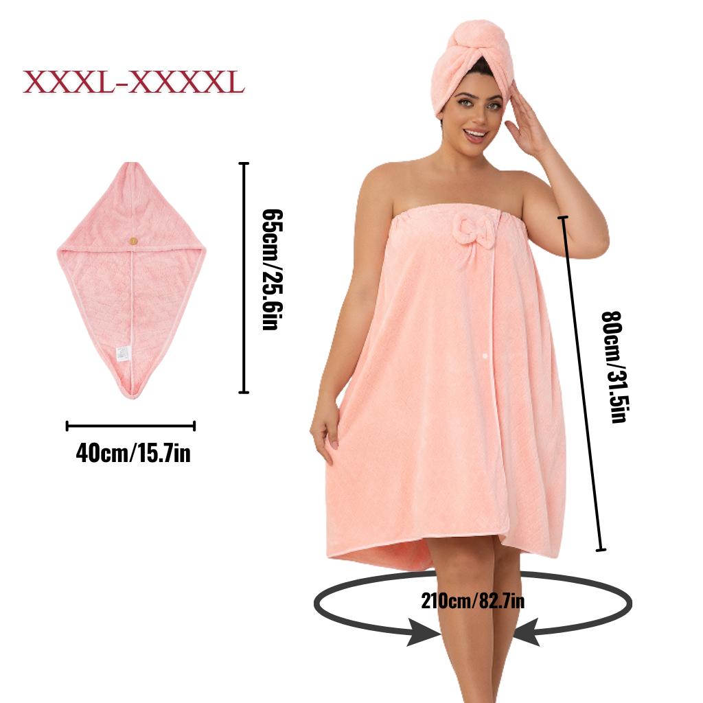 Plus - Size Bath Towel,Solid Bathrobe&Shower Cap Set,Ultra-Absorbent Bath Skirt,Cozy for Travel and Home,Great Gift Idea