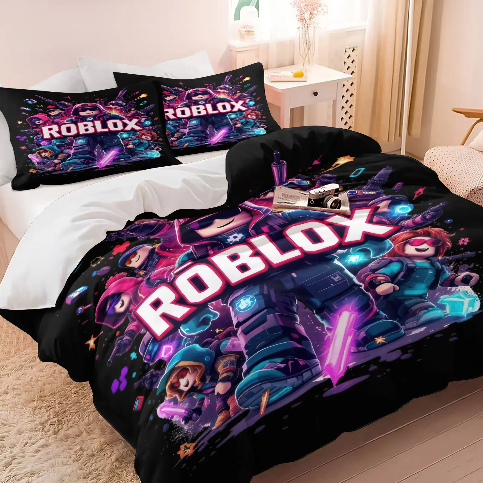 Roblox Printed Pattern Duvet Cover, Cartoon Character Pattern, Perfect For Decorating Bedrooms For Teenagers And Adults, Suitable As a Decoration And Gift, Including 1 Duvet Cover And 1 Or 2 Pillowcases Without Core And Pillow