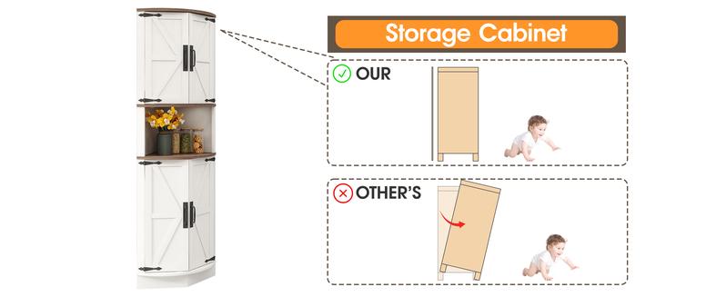 Vabches 64.8" Tall Farmhouse Corner Cabinet with 4 Doors and 5 Storage Shelves, Farmhouse Storage Cabinet with Barn Door Design, Home Space Saver for Living Room, Kitchen, Laundry Room Vabches 64.8" Tall Farmhouse Corner Cabinet with 4 Doors and 5 Storage Shelves, Farmhouse Storage Cabinet with Barn Door Design, Home Space Saver for Living Room, Kitchen, Laundry Room