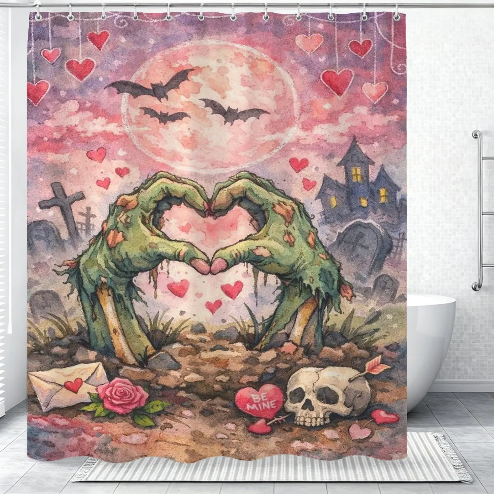 1 Piece Of Lifelong Love Printed Shower Curtain, Personalized And Fashionable Pattern, Waterproof And Soft Fabric, Personalized Decoration For Dormitories And Bathrooms