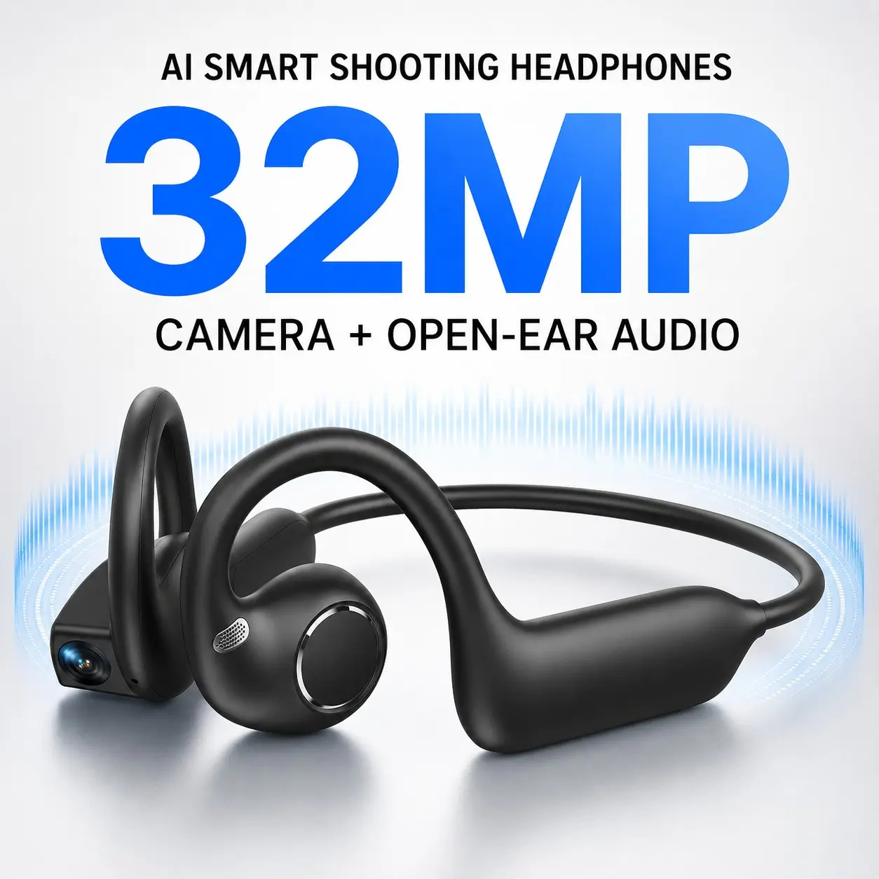 Smart Recording Bone Conduction Headphones, 32MP HD Photo Camera, EIS Anti-Shake 8MP Video, AI Voice Recognition, Multi-Language Translation, Open-Ear Wireless Audio, Sport Headset for Vlogging, Hiking and Camping