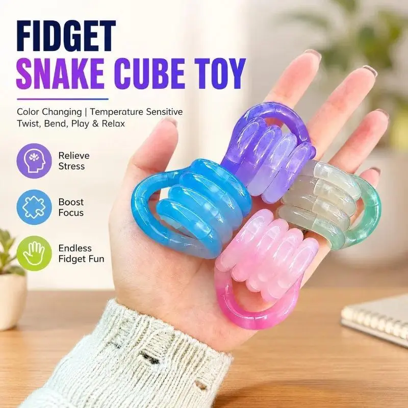 Unisex Color-Changing Twisted Electroplated Crystal Decompression Rope Fidget Tool, Ages 12+, Flexible Shape Brain Boosting Classic Novelty Toy for Stress Relief, Safe Materials