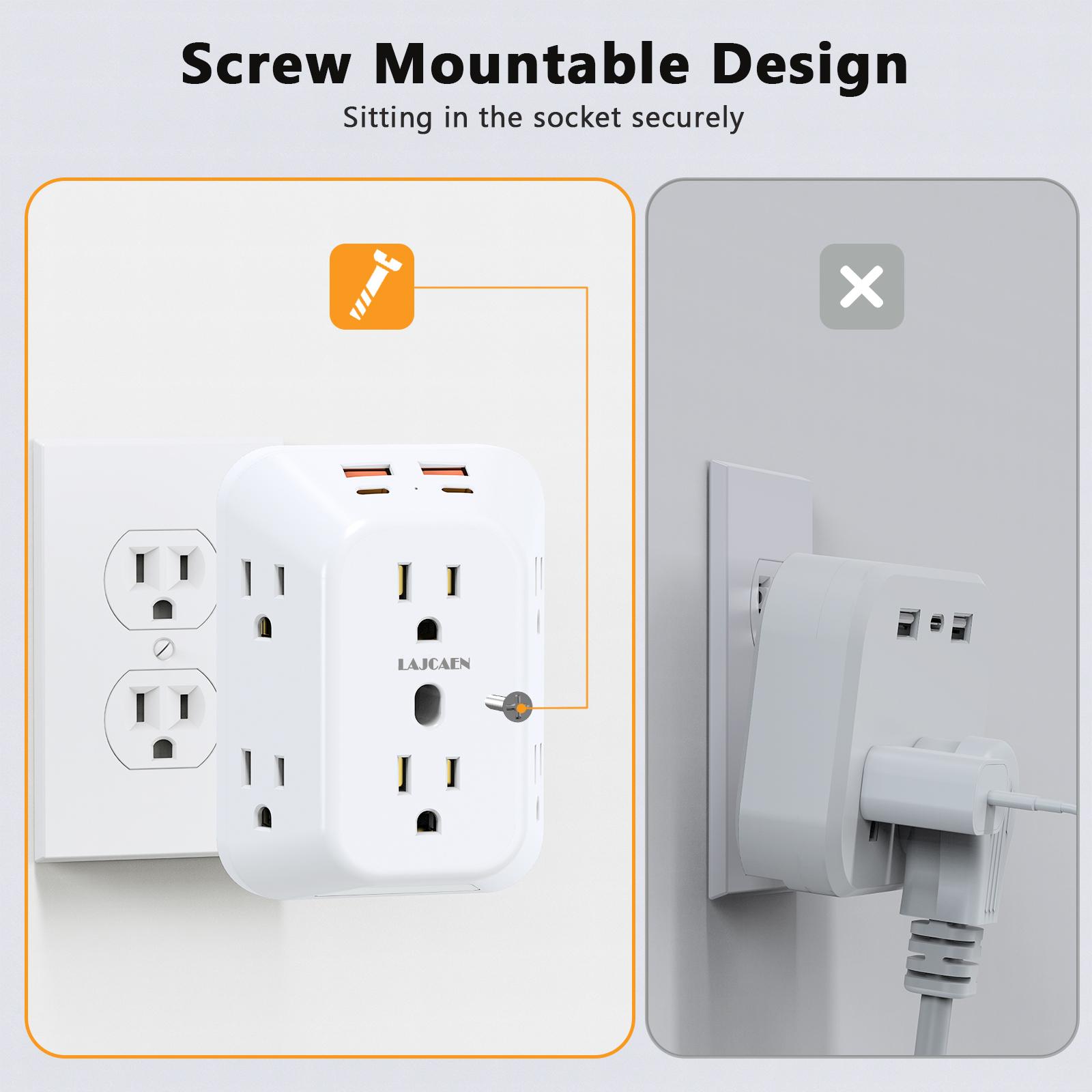 Multi Plug Outlet Extender Surge Protector with Night Light, 6 Outlet 4 USB(2A2C) Wall Adapter,  4 Sided Design, Touch Control 3 Level Night Light, 1050J Surge Protection for Home Travel