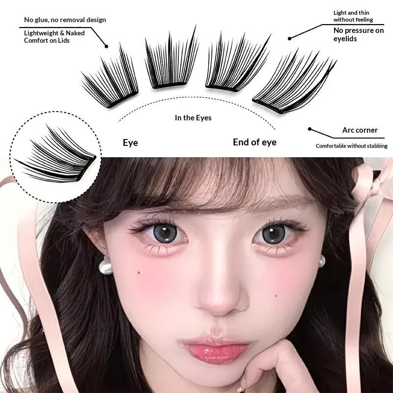 No Glue Self-Adhesive False Eyelashes Natural Curled Doll Eyes Thickening l Voluminous Winged Individual Lashes  For Daily Use 10-12mm