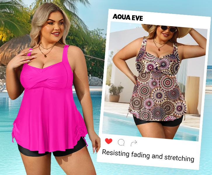 Aqua Eve Women Plus Size Tankini Swimsuit Two Piece Flowy Swimdress Bathing Suits with Shorts