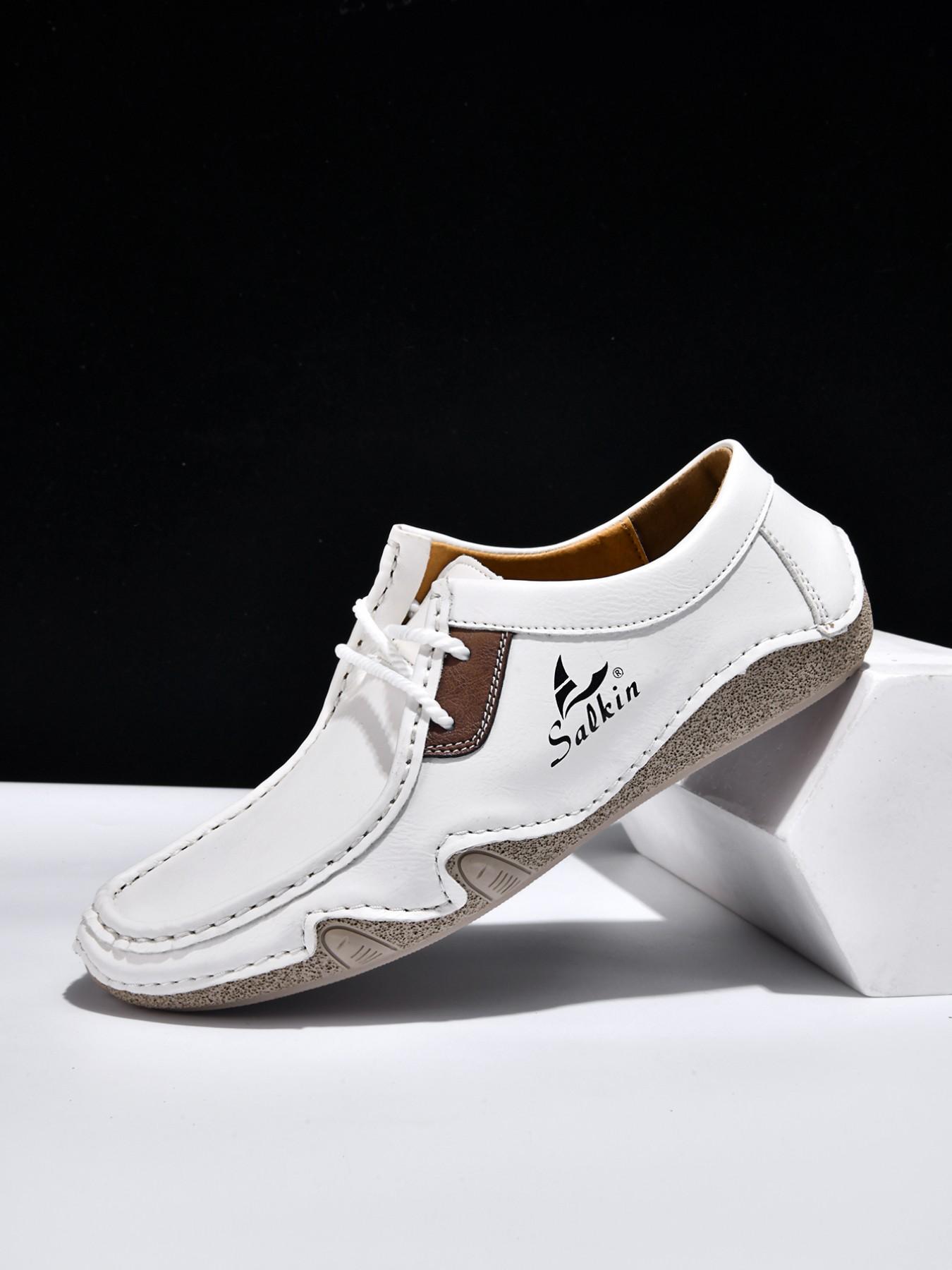 Men's Large Size Hand-Stitched Casual Shoes, Fashion Loafers, Low Top, Vintage Laces, Comfortable Rubber Sole, Outdoor & Office Wear