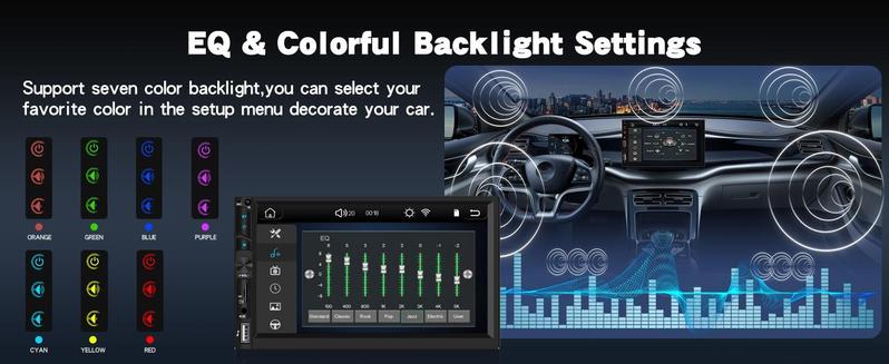 7” IPS Touch Screen Double Din Wireless Carplay Android Auto Car Stereo, Auto Radio with YouTube Video Playback, WiFi GPS FM Bluetooth Hands-Free, Mirror Link, Backup Camera, EQ, USB/AUX/SWC, MIC, car accessories, Father's Day Gift
