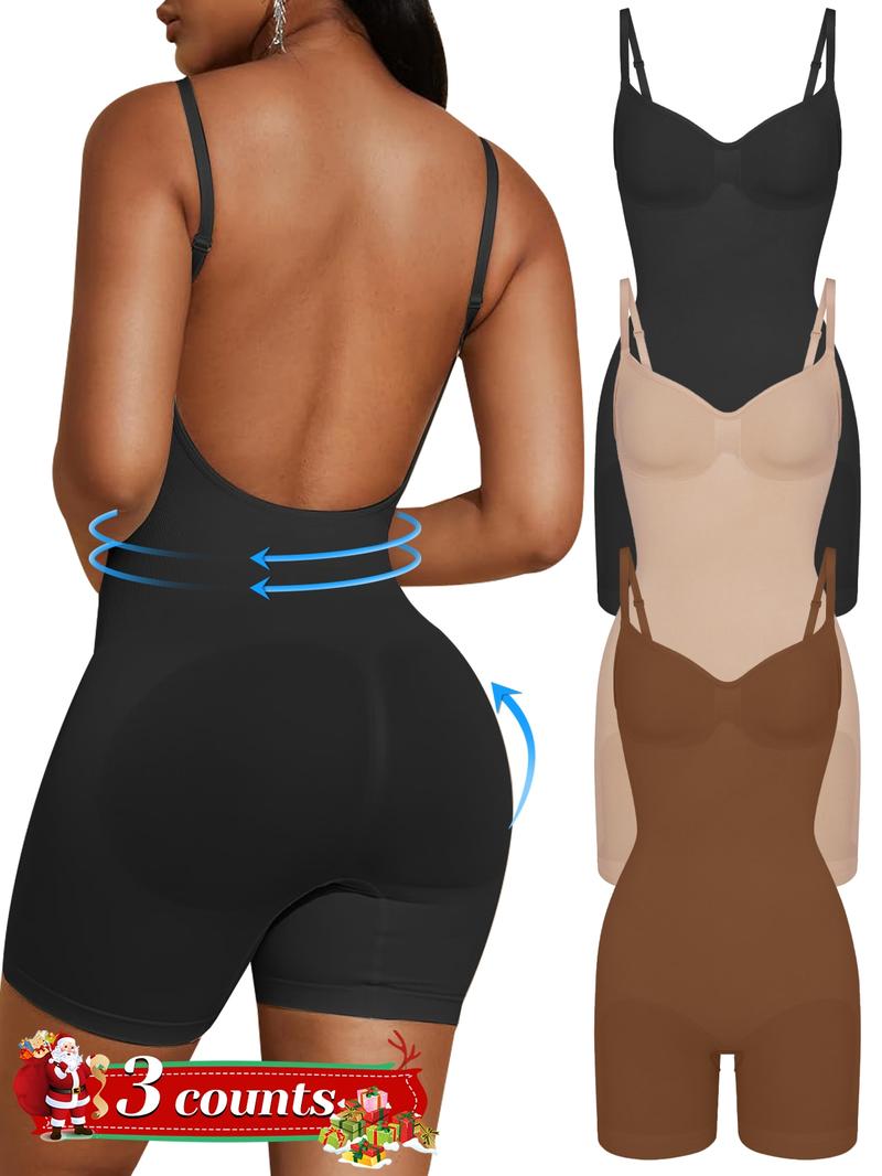 Women's Solid Backless Adjustable Strap Shapewear Bodysuit, Tummy Control Butt Lifting Seamless Shaper, Women's Shapewear for All Seasons