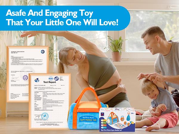 hahaland Plush Fitness Rattle Baby Toy Set: Sensory Workout Toy Collection with Dumbbell, Kettlebell, Hanging Punching Bag, Rattles, Crinkle Paper & Mirror ― Montessori Toys・Newborn Gifts for Boys & Girls Cloth Play