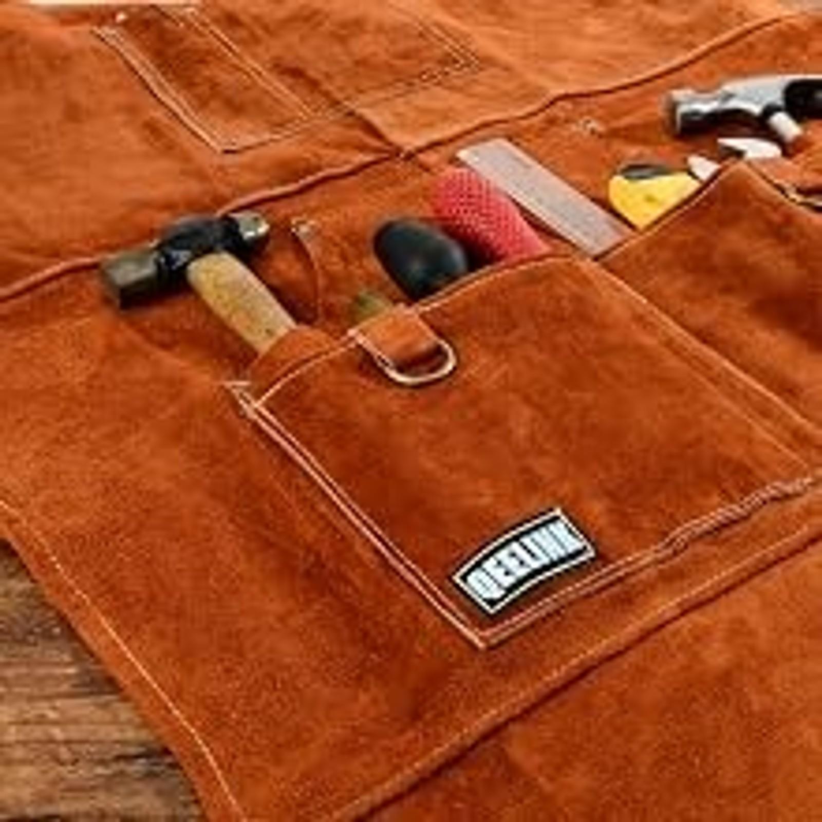 Leather Welding Apron with 6 Pockets, Heat & Flame Resistant for Blacksmith