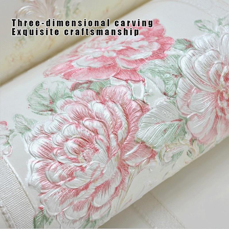 1 Roll Thick Embossed Non-Woven Peel and Stick Wallpaper Floral, European Vintage American Retro 3D Vertical Stripe Floral Wall Covering, Warm Insulation DIY Decor for Living Room Bedroom Accent Wall Gym, Interior Walls
