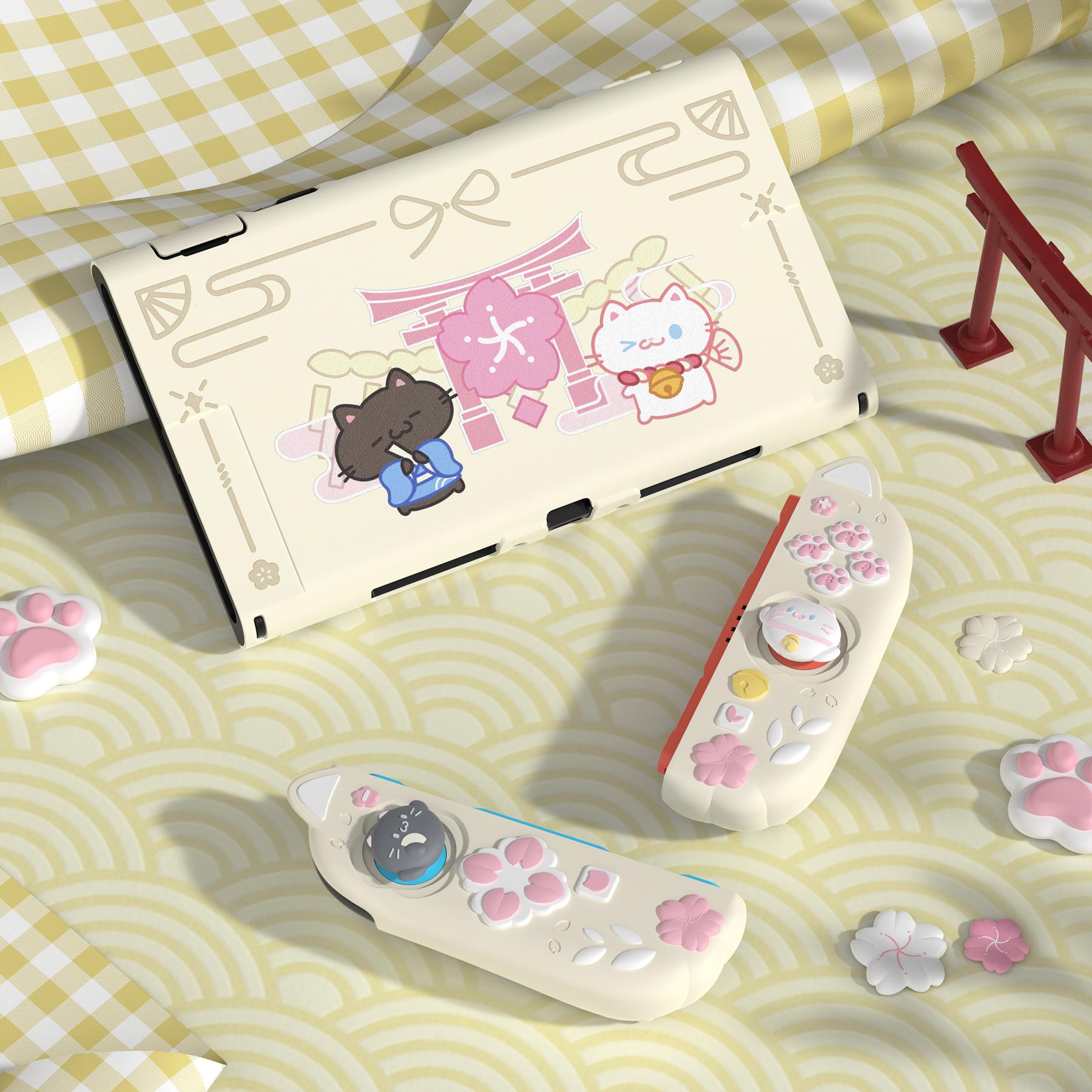 PlayVital [for Nintendo Switch 2 (2025 Version)] Protective Silicone Grip Case  - Joycon Covers + Dockable Protection + Extra Adjustable Stand & Thumb Grips- Cherry Blossoms Kitten & Good Night Bear & Magic Wings, Not compatible with the original Switch 1