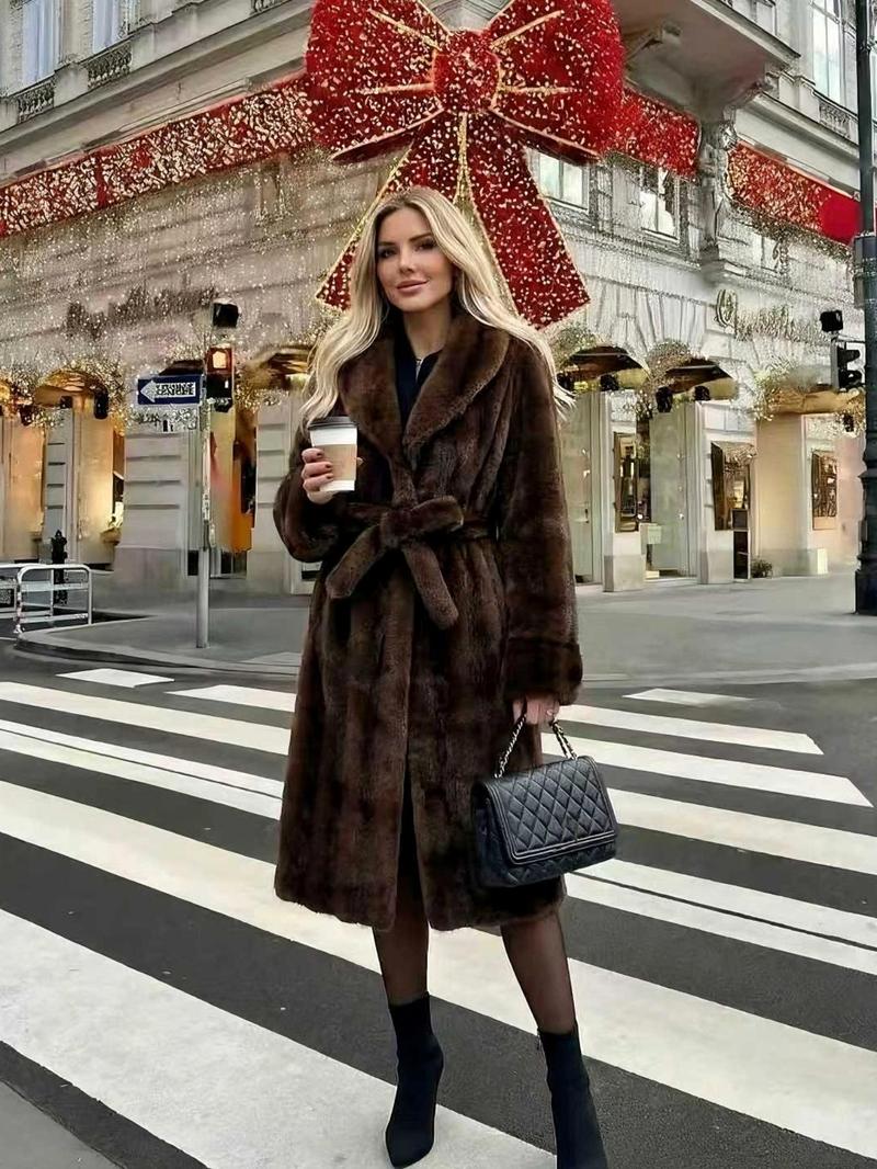 Women's Faux Fur Coat, Autumn Winter Fashionable Long Sleeve Jacket, Elegant Thick Retro Loose Fit Medium-Length Outerwear