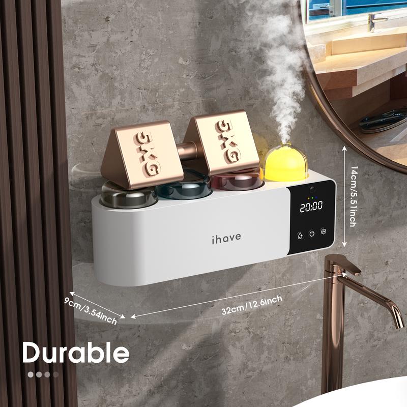 iHave Toothbrush Holders with UV Toothbrush Sanitizer & Aromatherapy Diffuser - Turbo Air Heated Drying, Night Light & Clock - Wall-Mounted Bathroom Organizer , Stylish Decor & Storage Home Goods Organizing iHave Toothbrush Holders with UV Toothbrush Sanitizer & Aromatherapy Diffuser - Turbo Air Heated Drying, Night Light & Clock - Wall-Mounted Bathroom Organizer , Stylish Decor & Storage Home Goods Organizing