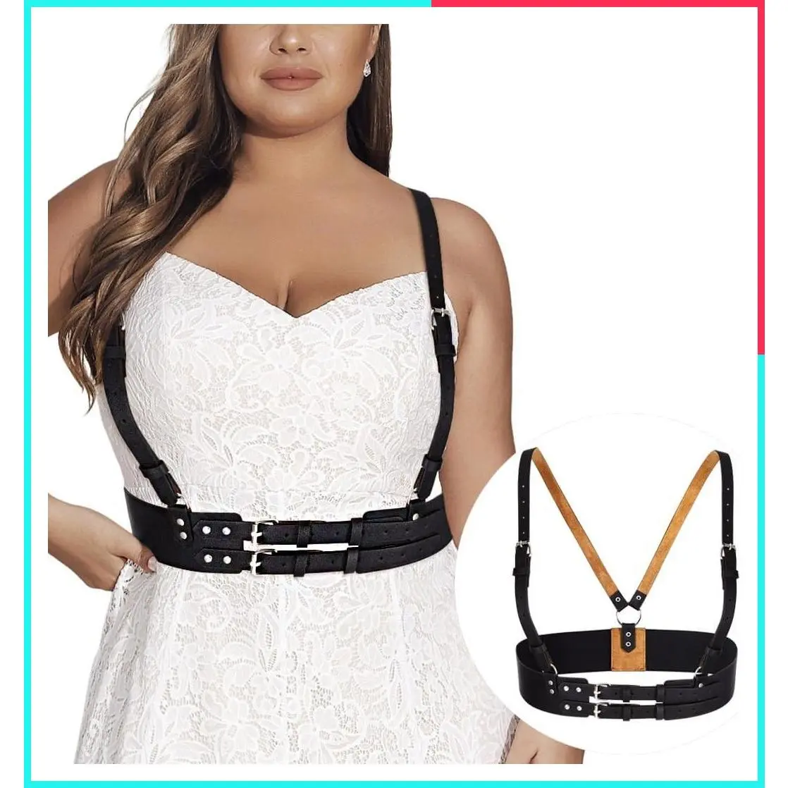 Plus Size PU Leather Wide Waist Harness Belt Black Punk Halloween Rave Accessory for Women