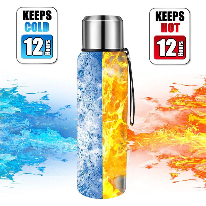 Stainless Steel Vacuum Flask, 1 Count Portable Double Walled Insulated Water Bottle with Lid, Leak Proof Insulated Thermo Bottle for Hot & Cold Drink, Stainless Steel Thermos