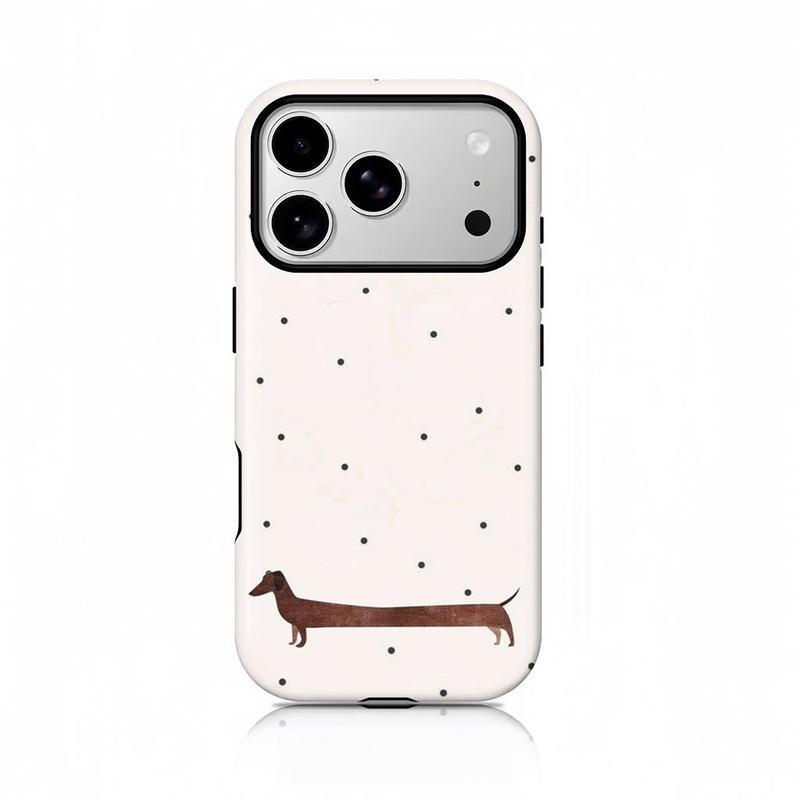 Cute Dachshund and Polka Dot Pattern Phone Case — Compatible with Samsung S26/S25/S24/S23/S22/S21, iPhone 17/16/15/14/13/12/11 phone cases. Drop-Resistant, Non-Slip, and Fade-Resistant.The Perfect Gift for Dog Lovers.