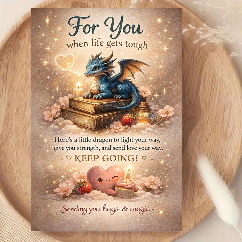 1 Set ( 1 Card+ 1 Envelope) ,Encouragement Greeting Card | Cute Dragon and Heart Design Perfect for Sending Strength, Love, and Support To Friends, Family, or Colleagues Facing Tough Times - Paper, English Language, Fantasy Theme,High-quality Paper