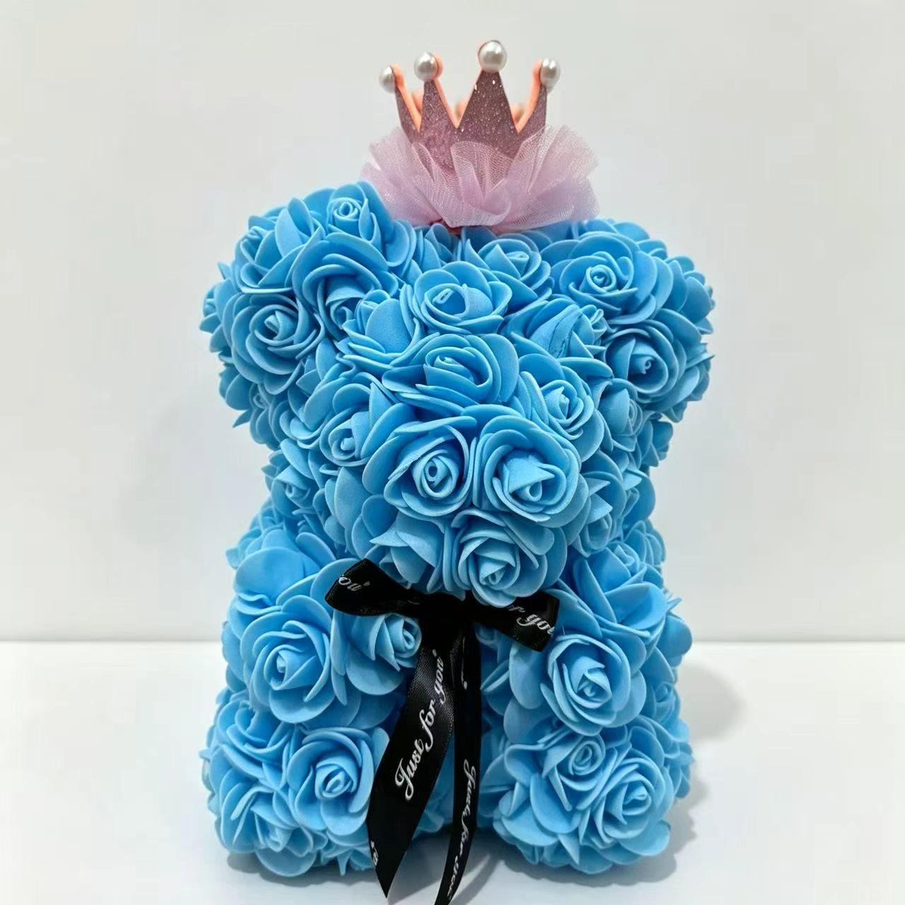 Rose Bear Crown Teddy Bear 23cm, Realistic Rose Flower Bear, Valentine's Day Gift for Girlfriend, Mother's Day, Christmas, Birthday, Decorative Collectible Gift
