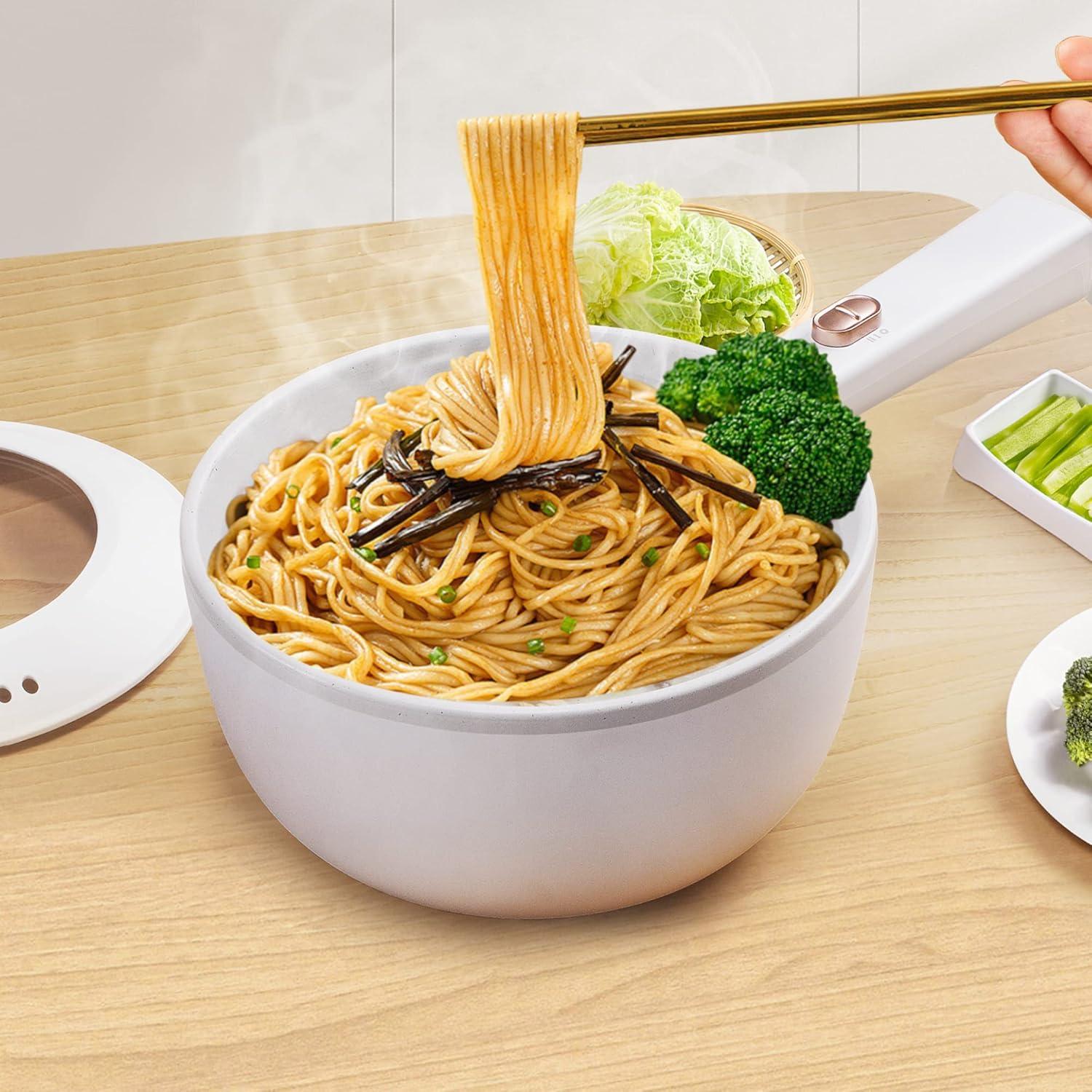 Hot Pot Electric, 2L Multifunctional Portable Cooking Pot, 1000W Rapid Noodles Electric, Non-Stick Frying Pans for Steak, Egg, Ramen, Oatmeal With Dual Power Adjustment