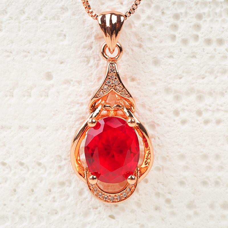 Pigeon Blood Red Teardrop Gemstone Necklace | Gold-Plated Elegant Pendant for Women