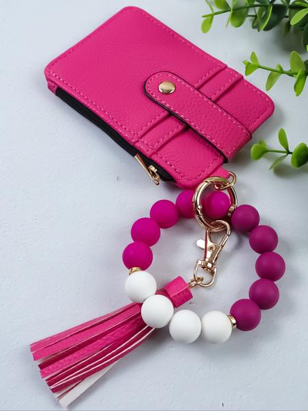 1pcs minimalist style, featuring marble-patterned silicone beads handcrafted into a western cowboy bag, wrist keychain, women's wallet card holder, bracelet key ring, Keychain Wristlet, perfect gift for friends or mothers