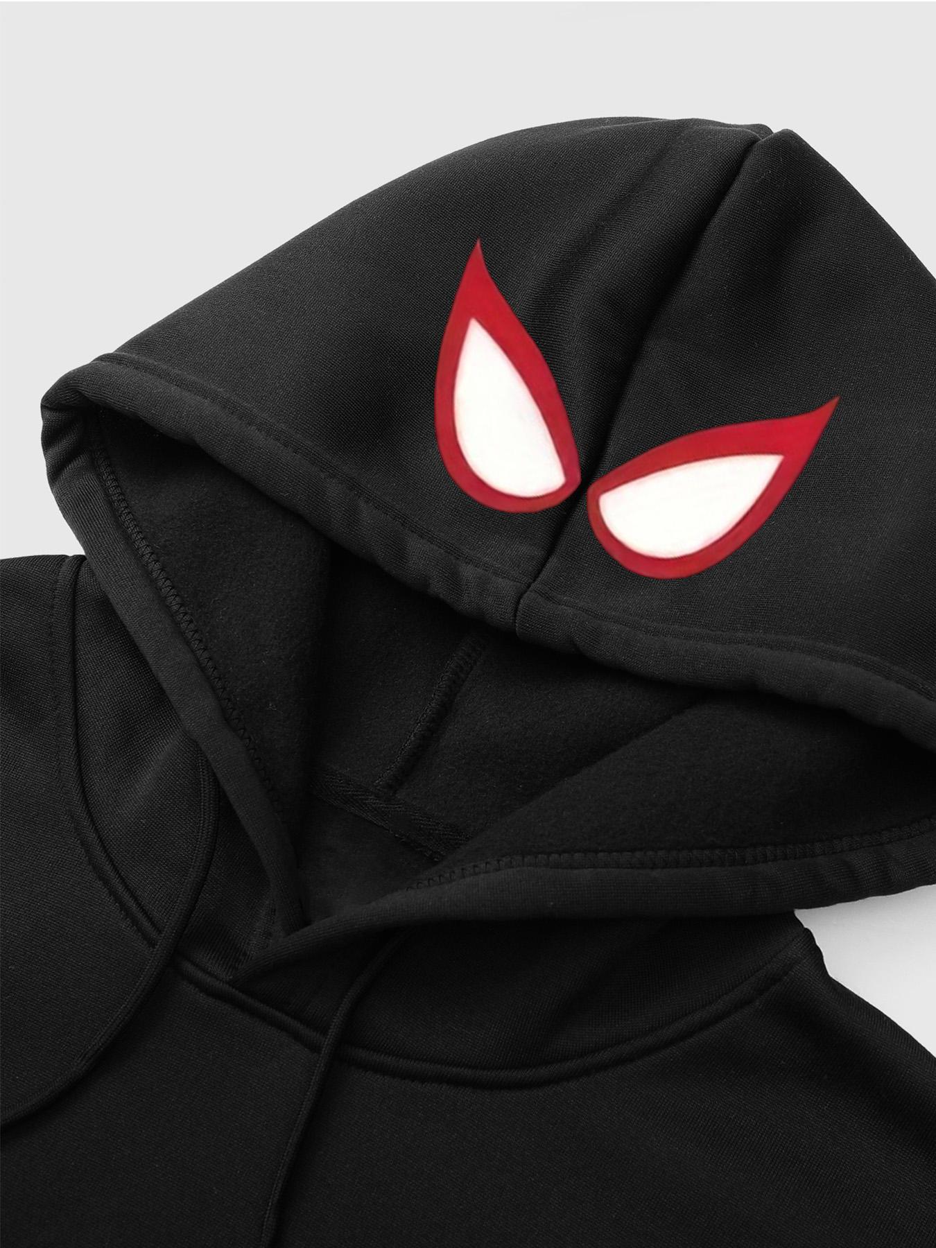 Men's Black Spider-Man Graphic Hoodie with 3D Red Spider Logo and Web Design, Soft Fleece Pullover for Superhero Fans and Casual Streetwear