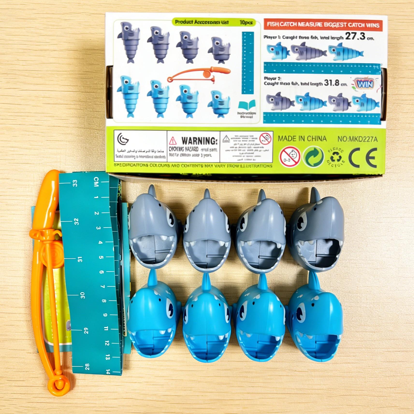 Retractable Shark Fishing Game for Kids Preschool Math Games for 3 Year Old Tabletop Fishing Game with 1 Rods and 8 Surprise Fish Interactive Family Game Preschool Learning Toys
