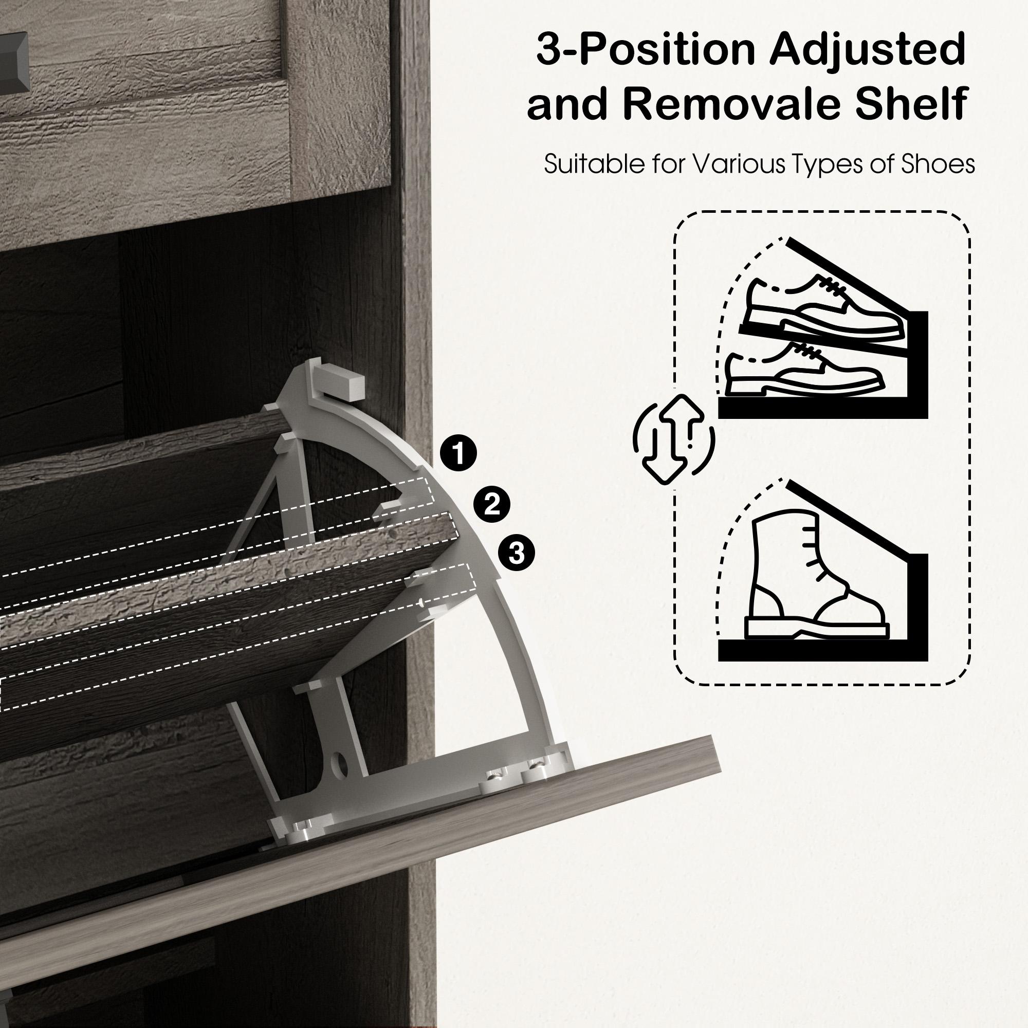 Farmhouse Shoe Storage Cabinet with 2 Hidden Flip Drawers & 2 Drawers – Narrow Freestanding Shoe Rack Organizer with Adjustable Shelves for Entryway Farmhouse Shoe Storage Cabinet with 2 Hidden Flip Drawers & 2 Drawers – Narrow Freestanding Shoe Rack Organizer with Adjustable Shelves for Entryway