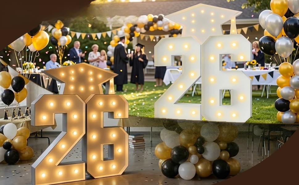 2026 Graduation Decorations - 4FT Marquee Light Up Number For 2026 Graduation Party Decorations , Suitable For Decoration At Kindergarten, Preschool, High School, And College Graduation Parties