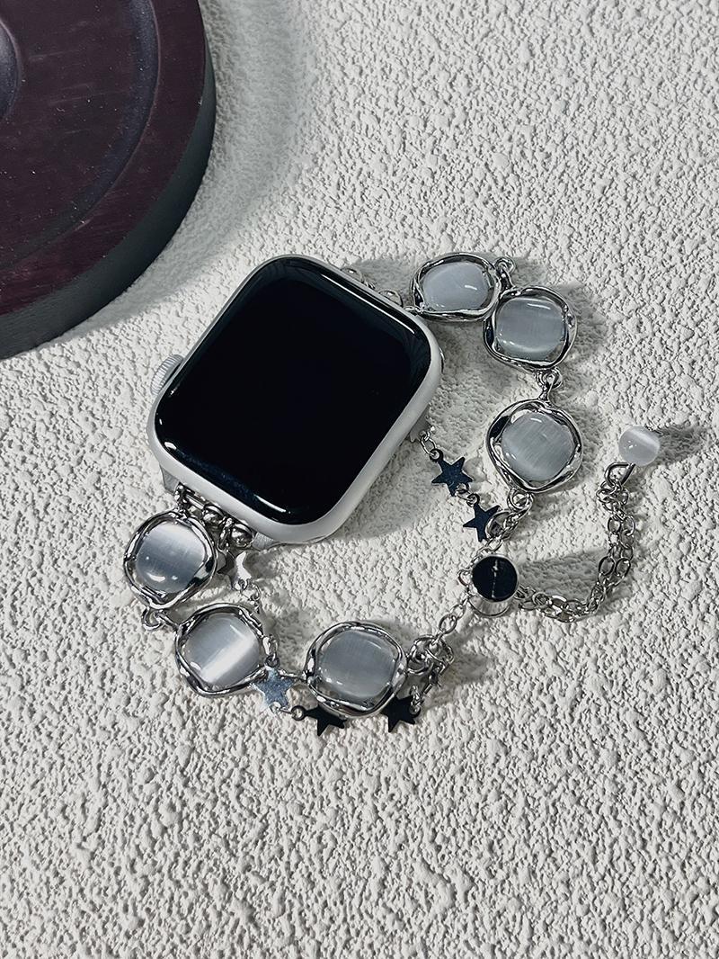 Opal Star Charm Apple Watch Band, Bling Stainless Steel Jewelry Bracelet Strap Compatible with Apple Watch 38/40/41/42/44/45/49mm