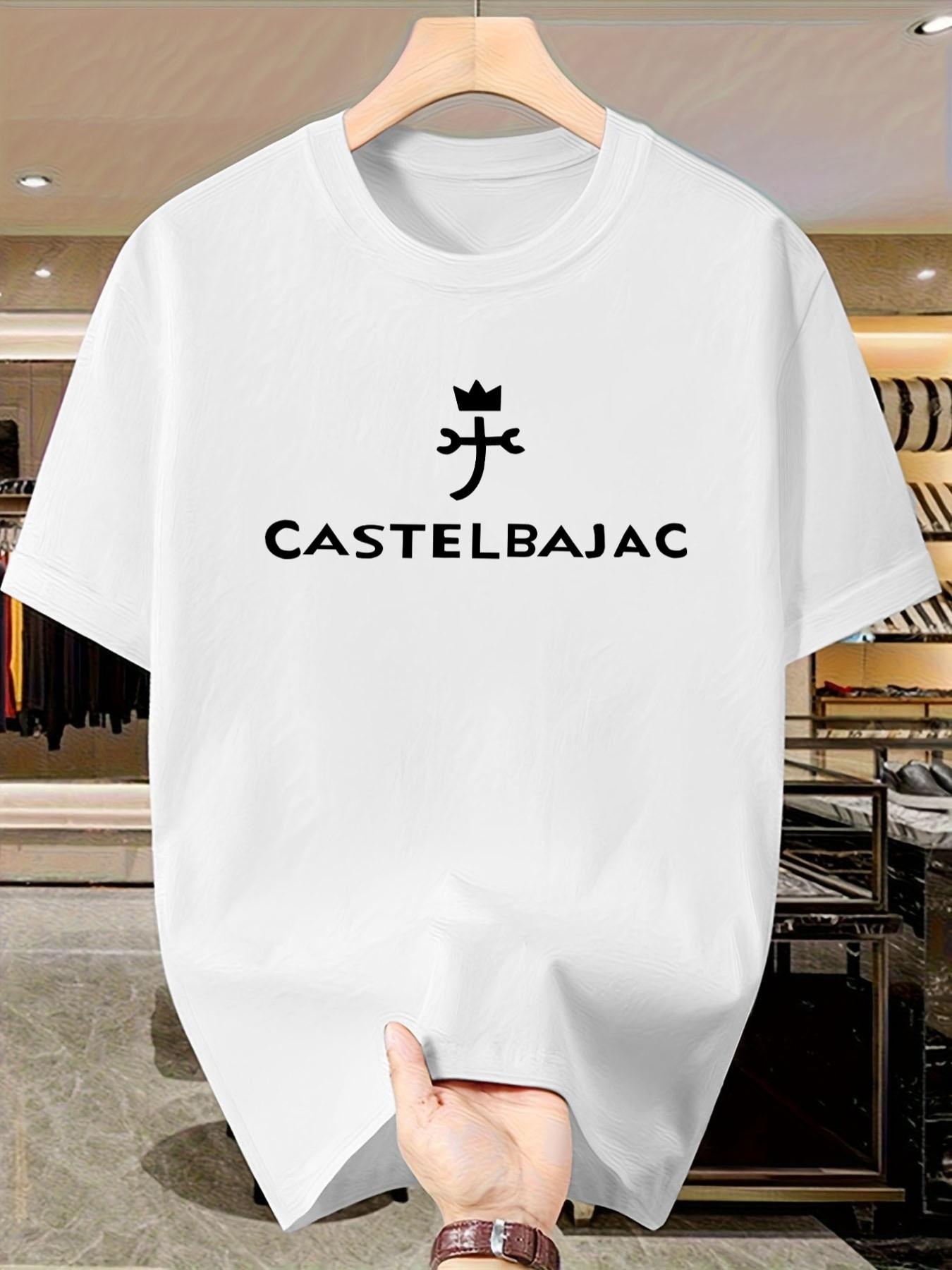 Castelbajac Men's Print T-Shirt, Casual Short Sleeve Slim-Fit Top, Crown Pattern, No Button or Zipper, Ideal for Daily Wear