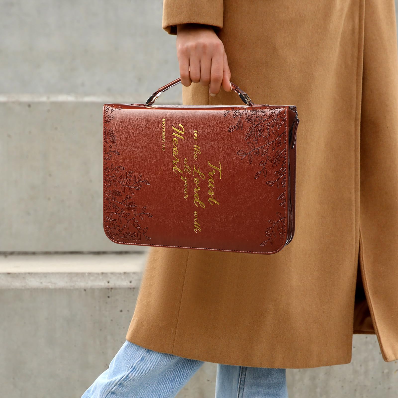 Christmas Gift Large Bible Case for Women with Pretty Floral Patterns and Bible Verses Bible Cover Case with Handle and Bookmark Leather Leather Book Case for Study Bible, Bible Study Supplies, Bible Journaling kit, Teacher Appreciation Gift