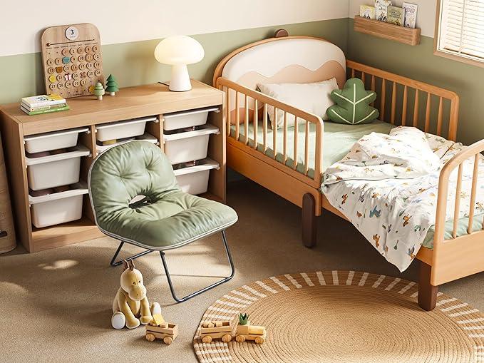 [Dealsforyoudays]Folding Faux Leather Accent Chair - Waterproof Easy Clean Foldable Comfy Reading Chair for Living Room Bedroom - Portable Chair for Balcony Garden Picnic, Metal Frame