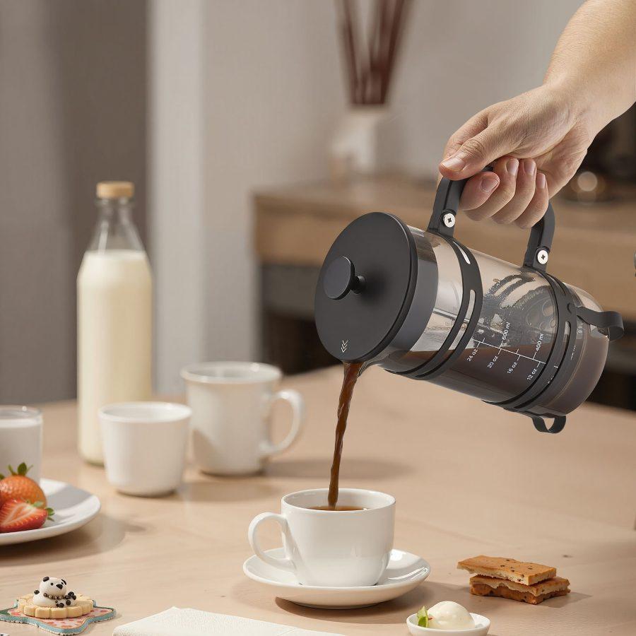 VEVOR 34oz Borosilicate Glass French Press Coffee Maker, Stainless Steel Filter, Detachable Anti-Drip Spout, Cold Brew Tea Maker for Gatherings Home Camping, Silver 1L Hand Tool Accessory