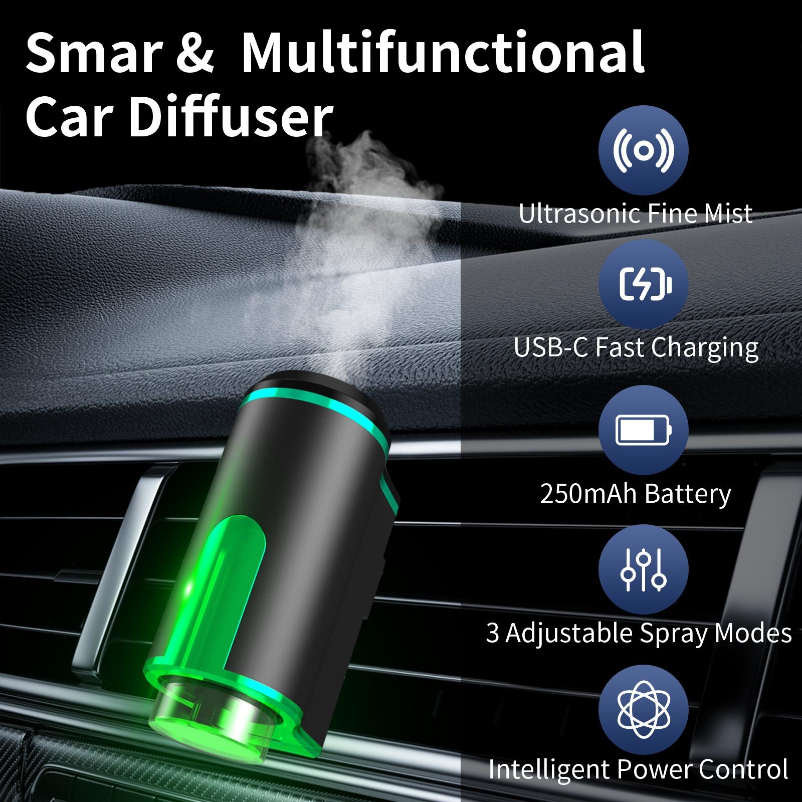 Car Diffuser Humidifier USB Aromatherapy Essential Oil Air Freshener, Mini Portable Cold Mist Diffuser for Car Home Office Bedroom