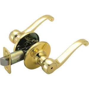 Scroll Privacy Door Lever for Bedroom & Bathroom Doors, Polished Brass Interior Door Handle, Reversible Traditional Lever, Push Button Lock, Fits Standard Residential Doors, 783043