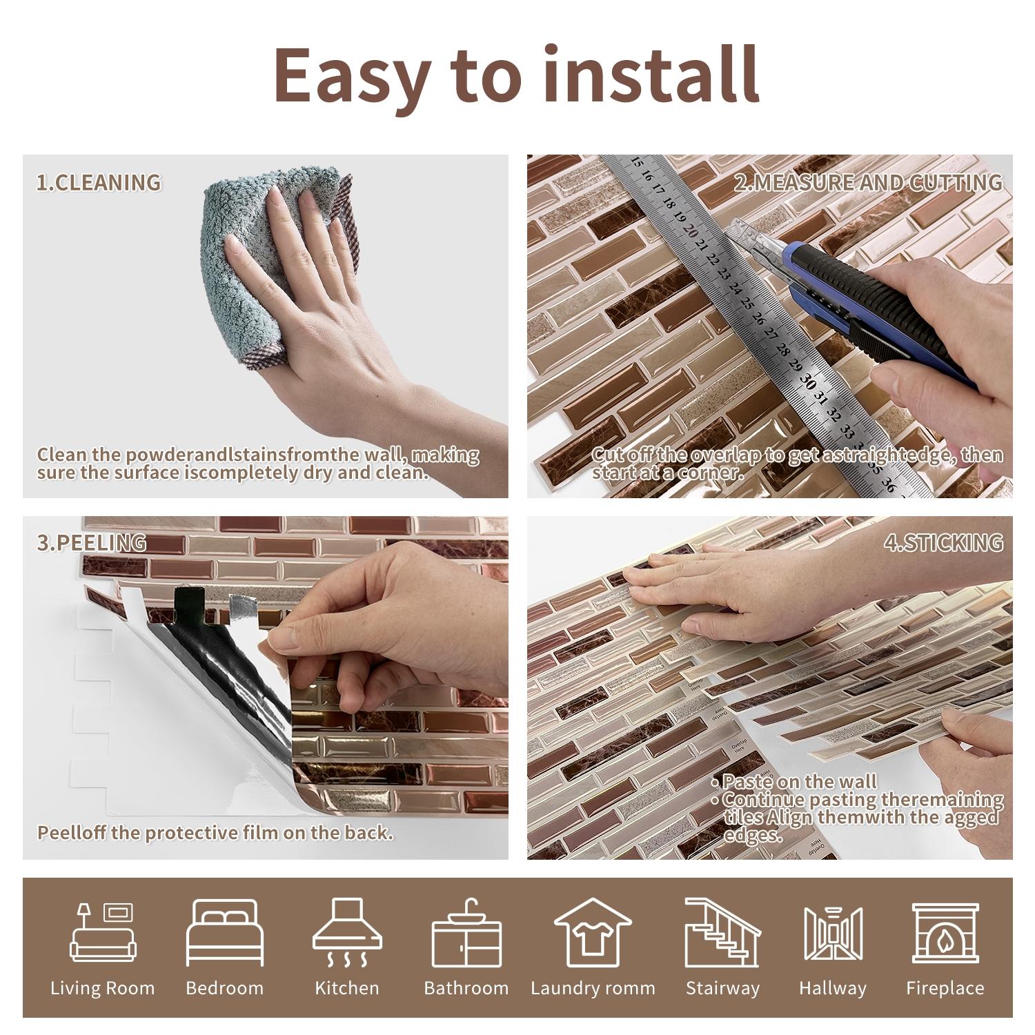 (6pcs/10pcs) Peel and stick removable wall kitchen splashback tiles, 30.5 cm x 30.5 cm self-adhesive marble wall tiles, for kitchen and bathroom