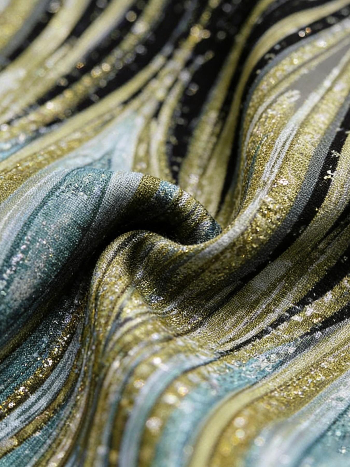 Men's Gradient Wave Gold Foil Print Short Sleeve Shirt, Summer Casual Vacation Style Collar Open Front Jacket, Trendy Unique Floral Blouse