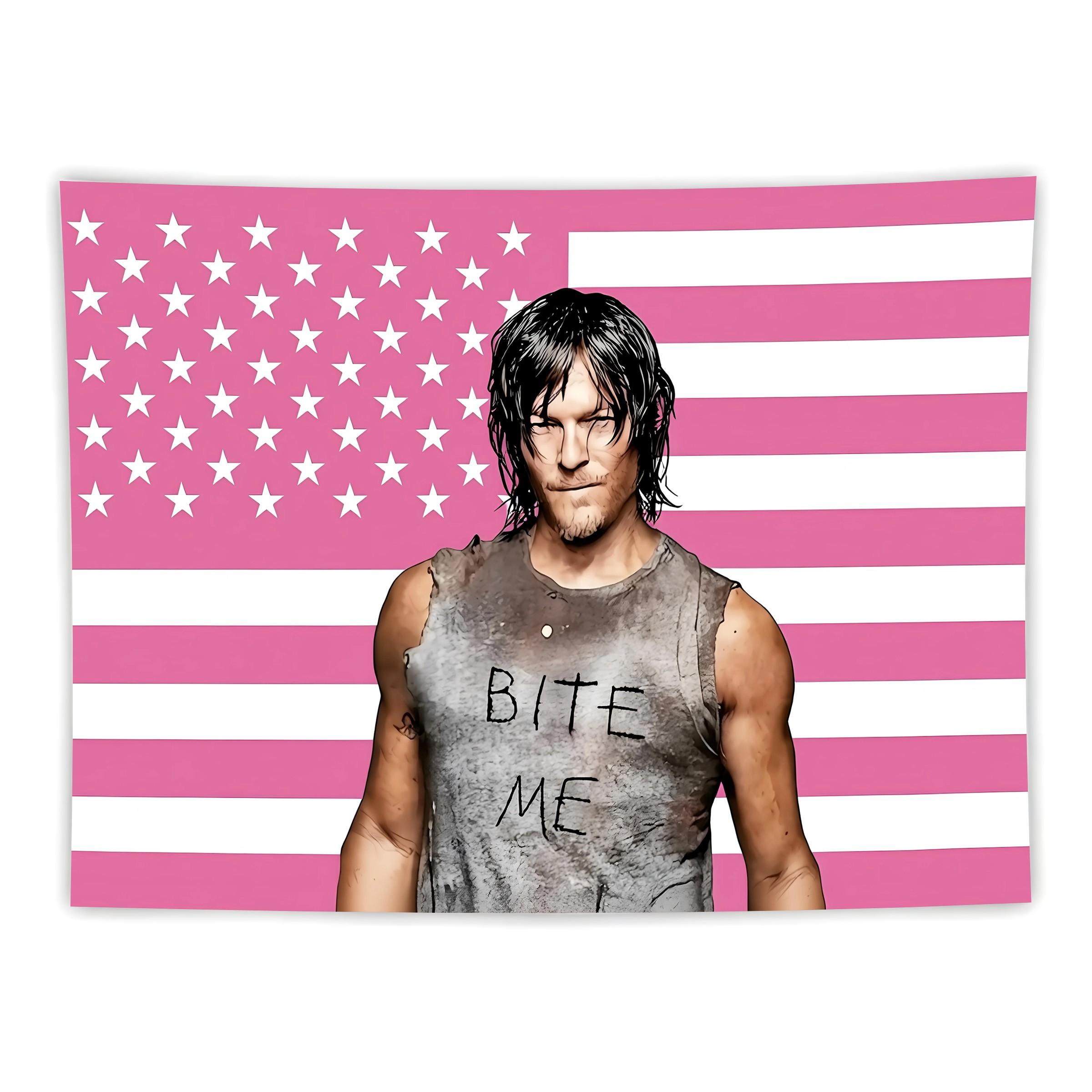 Daryl Dixon 'bite Me' American Flag Tapestry, the Walking Dead Themed Wall Hanging, Bedroom & Man Cave Decor, Zombie Show Backdrop