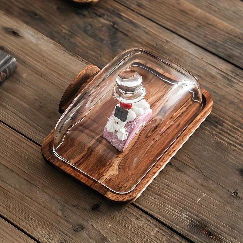 A Wooden Butter Dish with a Glass Lid And Wooden Knife, Suitable for Butter, Cheese, And Snacks - a High-Quality Essential for Kitchen Baking, Featuring a Covered Butter Dish, a Snack Serving Tray, Elegant Table Decor, And Durable Kitchenware