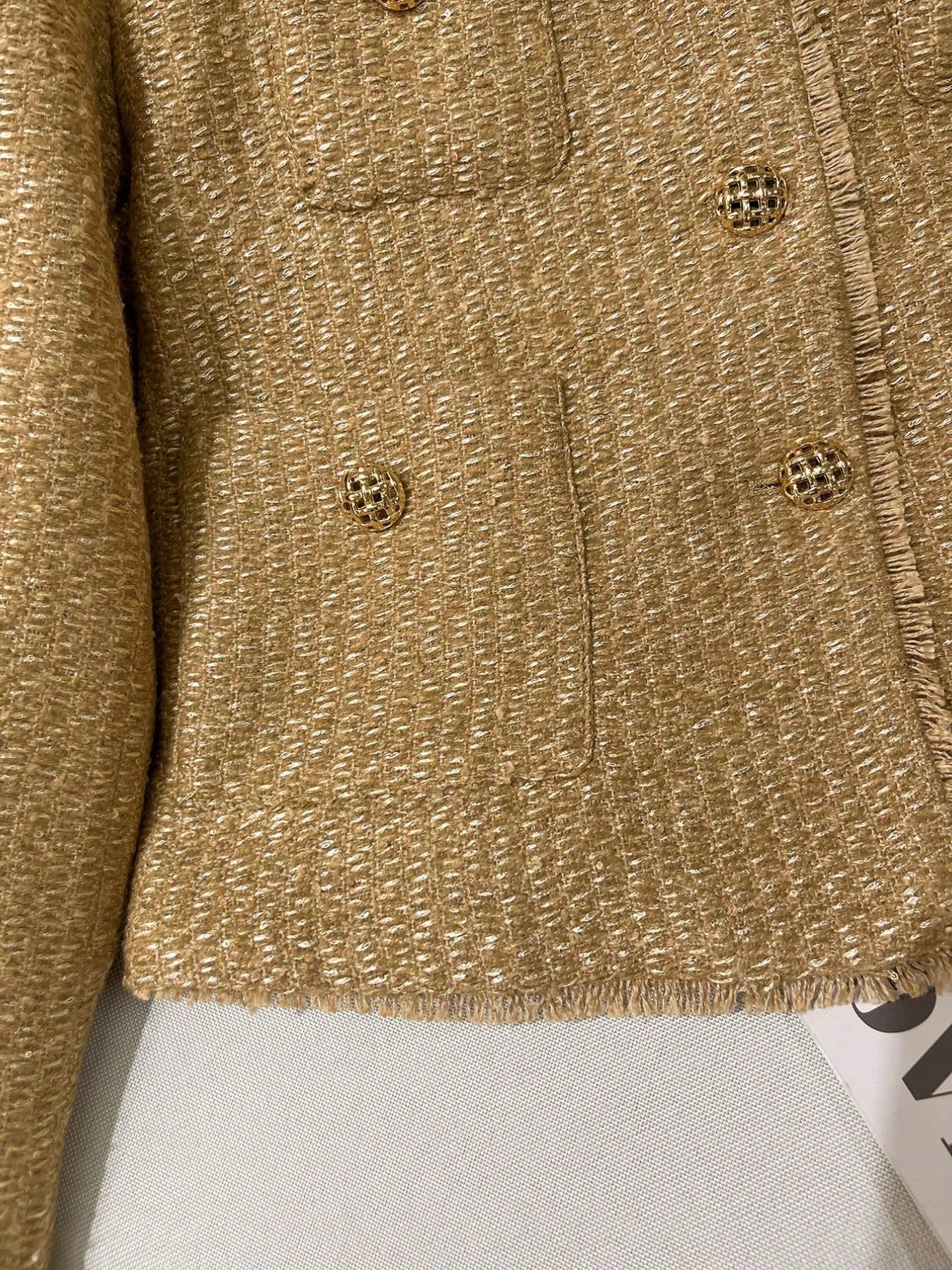 Women's Elegant Multi-Pocket Short Jacket, Fringe Edge & Metal Button Design, Perfect for Autumn Summer, Outerwear for Office, Parties & Daily Wear