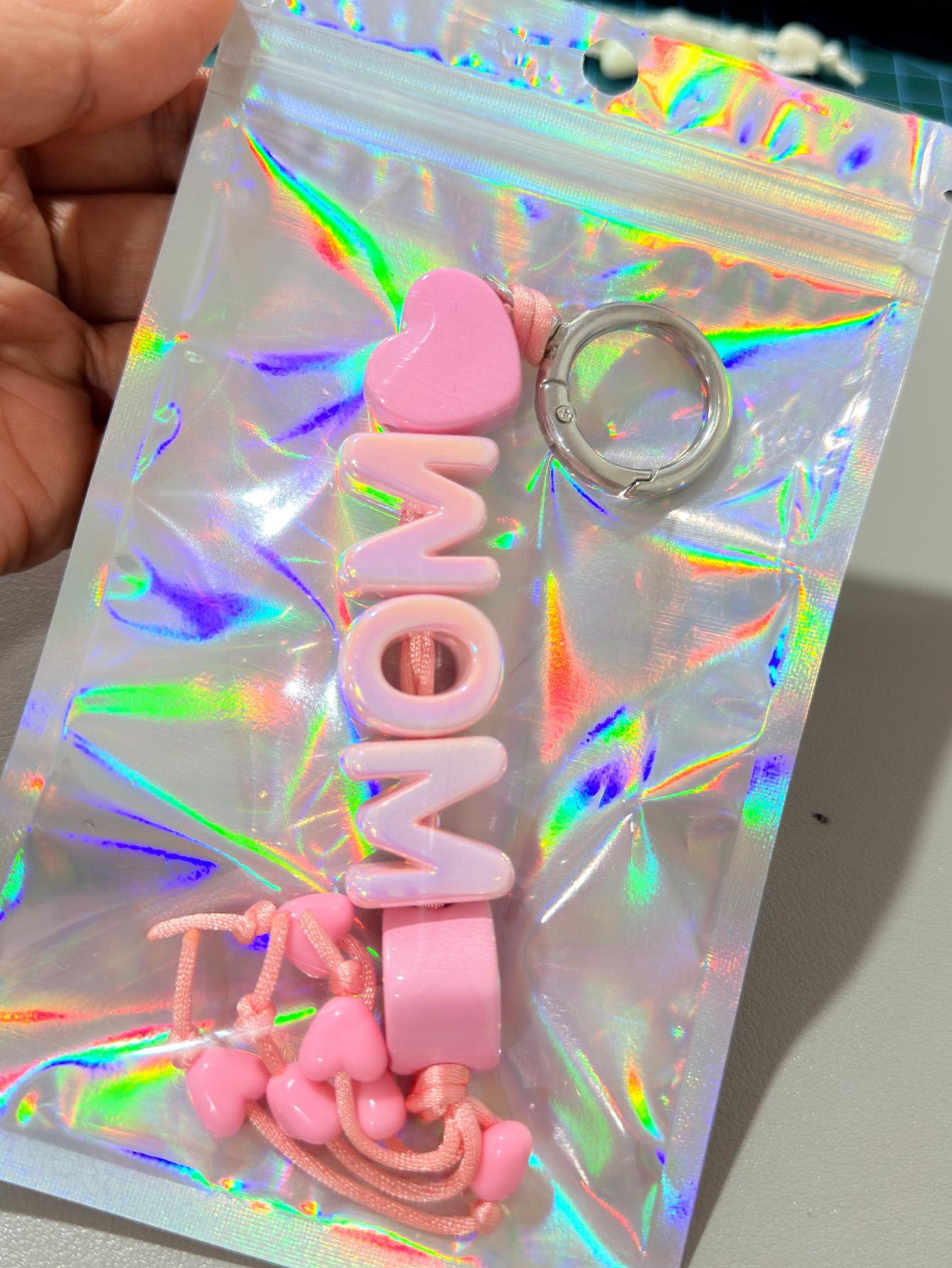 Mom Keychain, Heart Beaded Keychain, Iridescent Letter Keychain, Macaron Color Bag Charm, Tassel Heart Strap, Mother's Day Gift, Cute Aesthetic Keychain